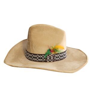 Vtg The Duke Collection Cowboy Hat Brushed Faux Suede Tan M (7-7 1/8) Feather